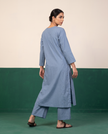 Dusty Blue Notch-Neck Kurta & Wide-Leg Pants Co-ord Set