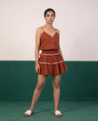 Rust Cotton Camisole & Tiered Mini Skirt Set
