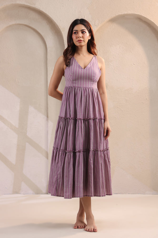 Wave Whisperer Purple Cotton Dress