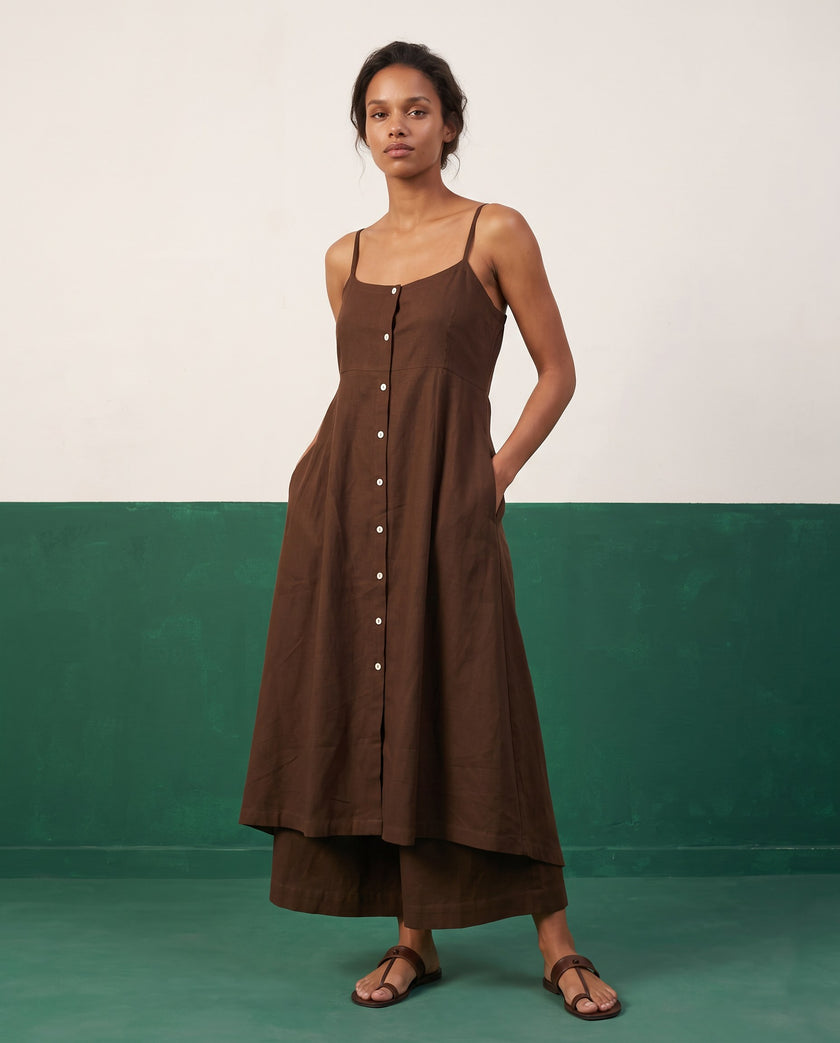 Dark Roast Strappy Kurta & Palazzo Co-ord Set - View 1