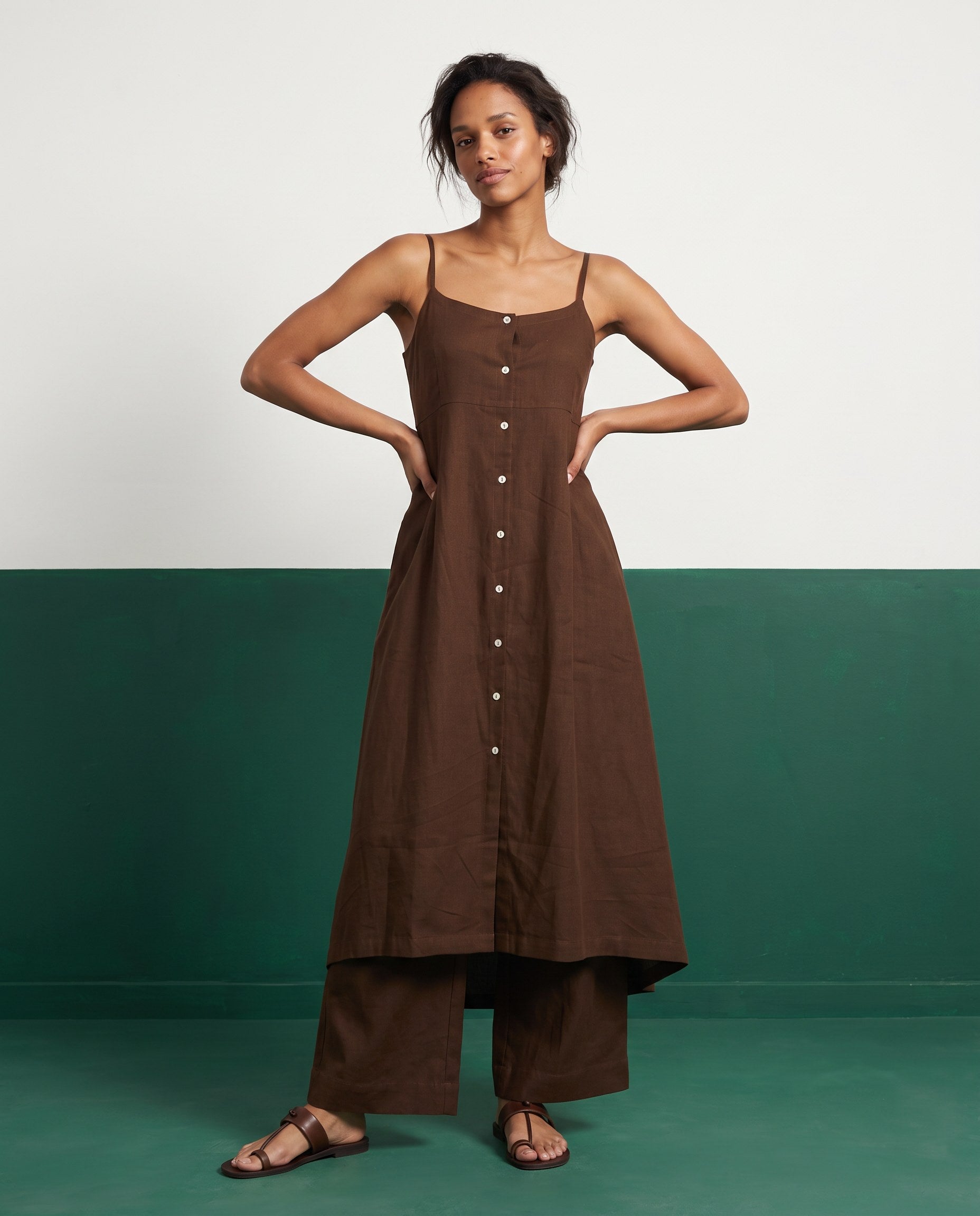 Dark Roast Strappy Kurta & Palazzo Co-ord Set - View 4