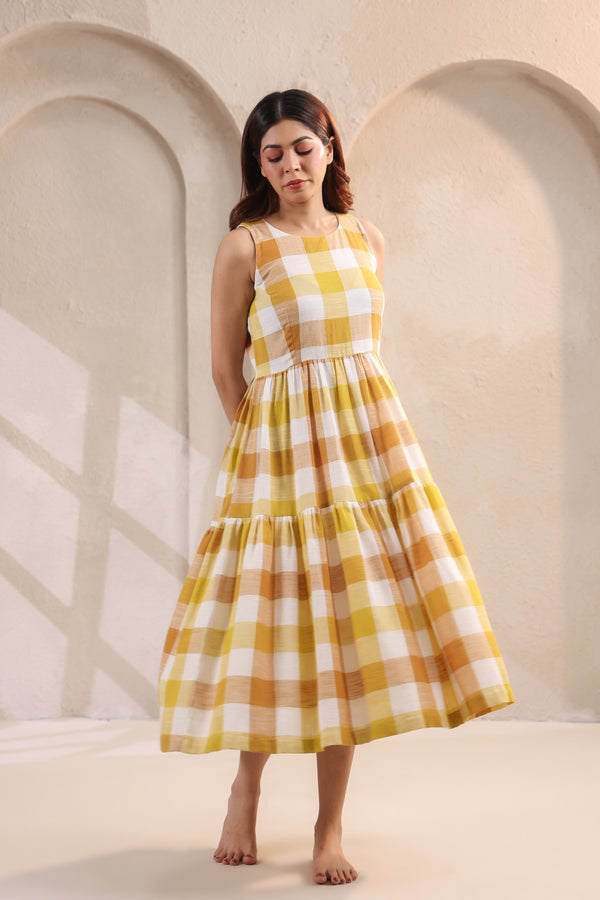 Tiny Yellow Boxes Cotton Dress