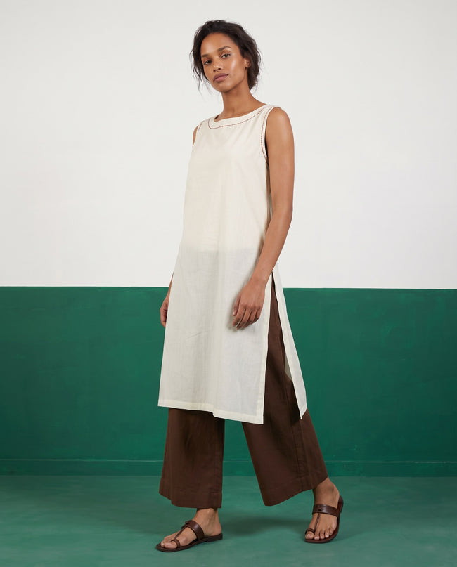 Ivory & Earth Embroidered Kurta & Culotte Set - View 1