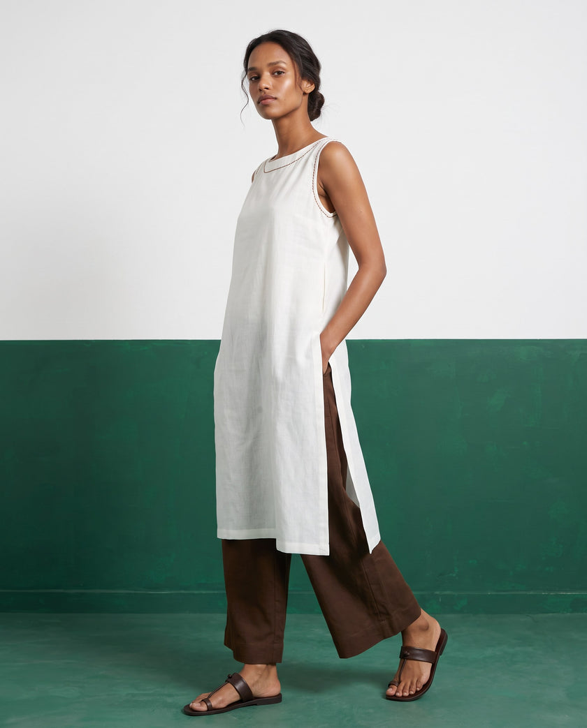 Ivory & Earth Embroidered Kurta & Culotte Set - View 4