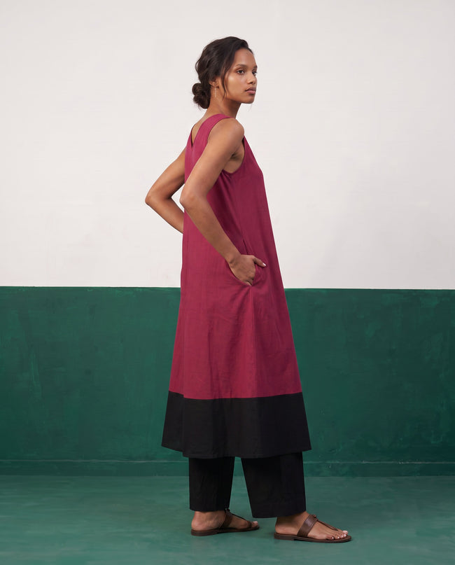 Magenta & Noir Colour-Block Kurta & Palazzo Set - View 1