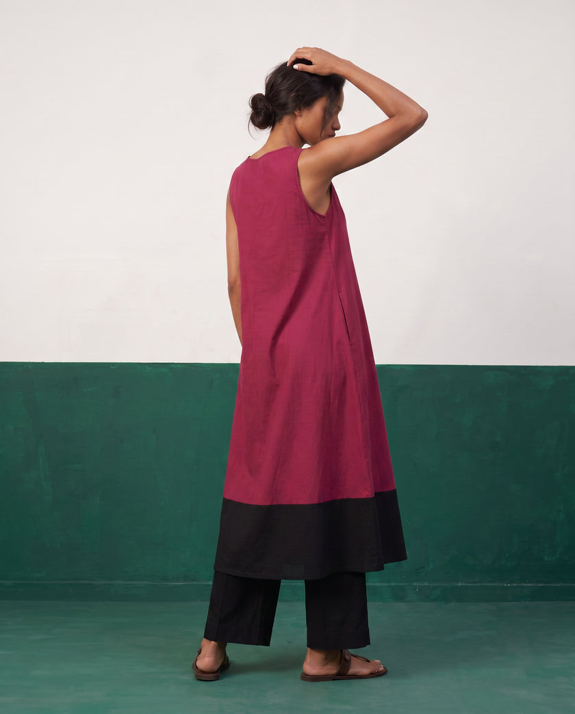 Magenta & Noir Colour-Block Kurta & Palazzo Set - View 2
