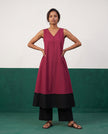 Magenta & Noir Colour-Block Kurta & Palazzo Set - View 3
