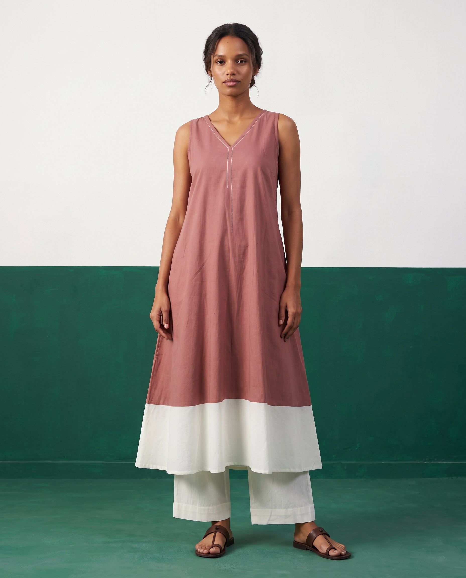 Blush & Blanc Colour-Block Kurta & Palazzo Set - View 3