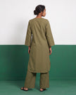 Khaki Canvas Three-Quarter Sleeve Kurta & Palazzo Co-ord Set - View 2