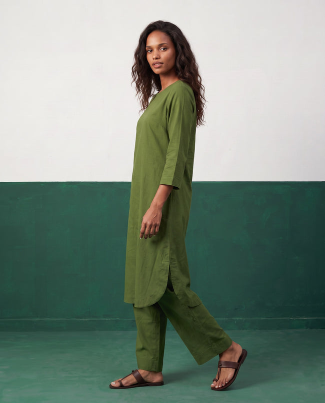 Fern Green Three-Quarter Sleeve Kurta & Palazzo Co-ord Set - View 1