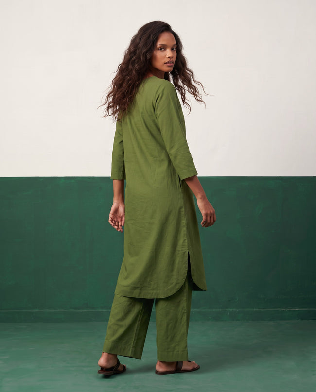 Fern Green Three-Quarter Sleeve Kurta & Palazzo Co-ord Set - View 2
