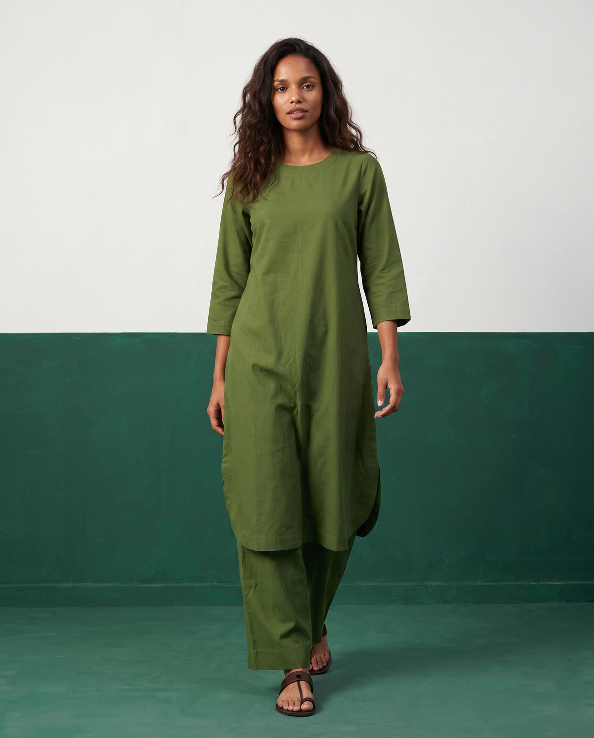 Fern Green Three-Quarter Sleeve Kurta & Palazzo Co-ord Set - View 3
