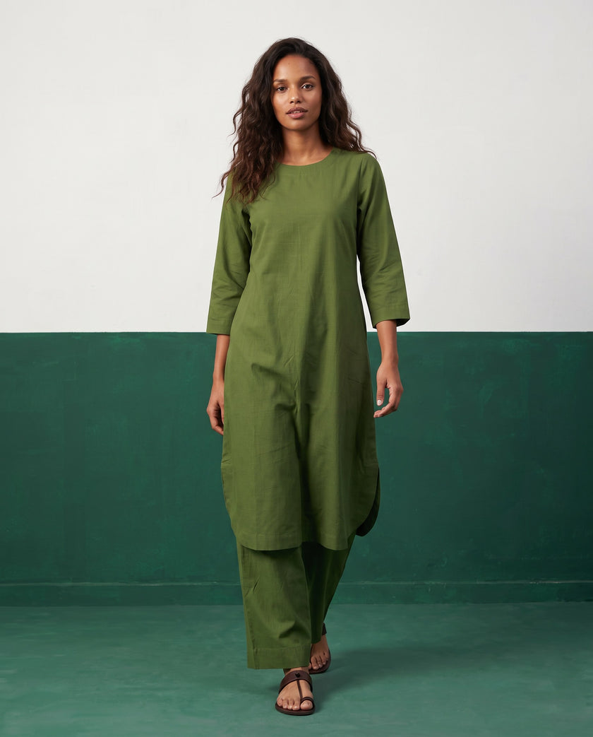 Fern Green Three-Quarter Sleeve Kurta & Palazzo Co-ord Set - View 3