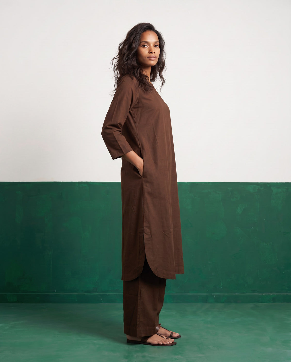 Cocoa Three-Quarter Sleeve Kurta & Palazzo Co-ord Set - View 1