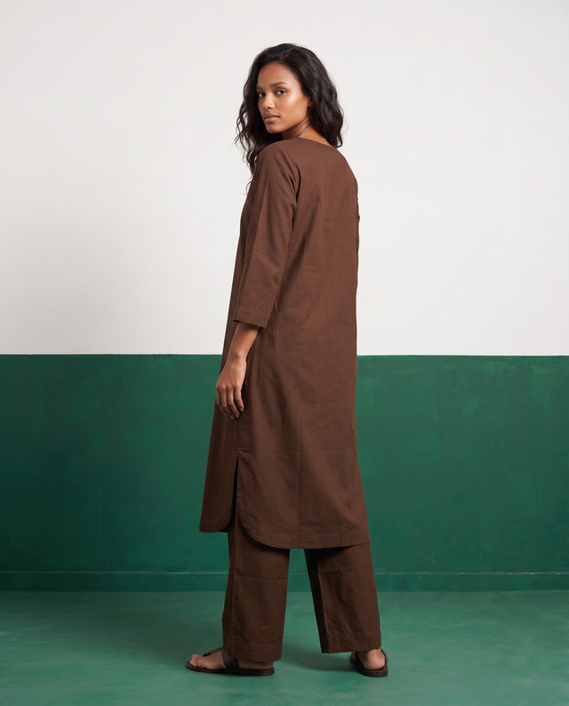 Cocoa Three-Quarter Sleeve Kurta & Palazzo Co-ord Set - View 2