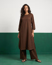 Cocoa Three-Quarter Sleeve Kurta & Palazzo Co-ord Set - View 3