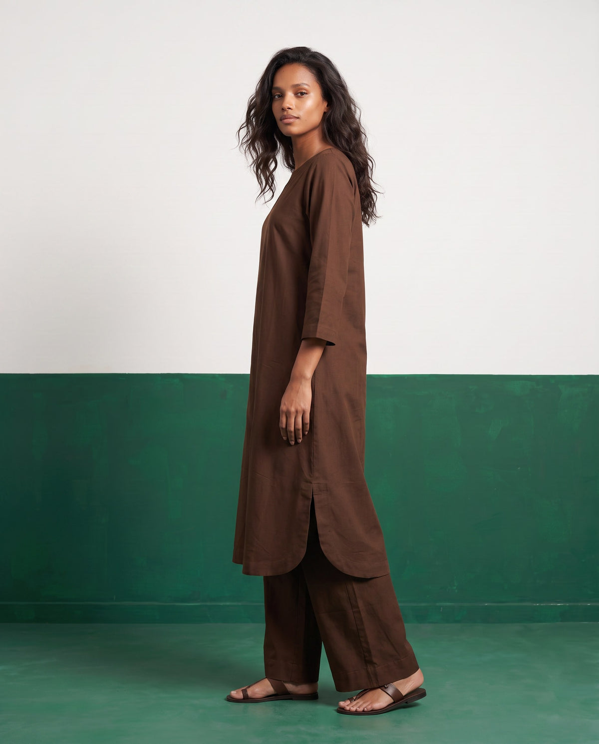 Cocoa Three-Quarter Sleeve Kurta & Palazzo Co-ord Set - View 4