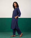 Ink Blue Three-Quarter Sleeve Kurta & Palazzo Co-ord Set - View 1