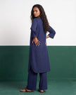 Ink Blue Three-Quarter Sleeve Kurta & Palazzo Co-ord Set - View 2