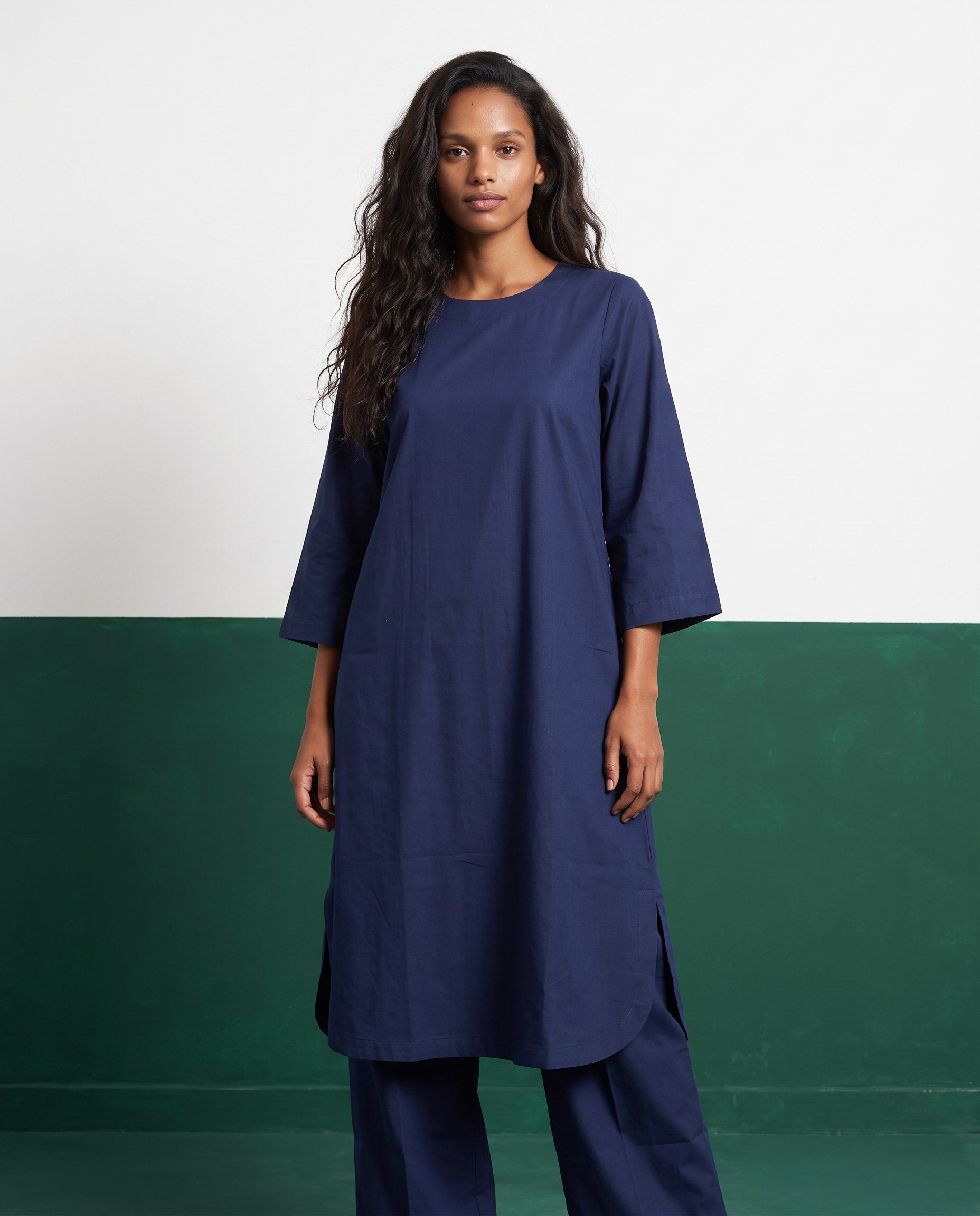 Ink Blue Three-Quarter Sleeve Kurta & Palazzo Co-ord Set - View 3