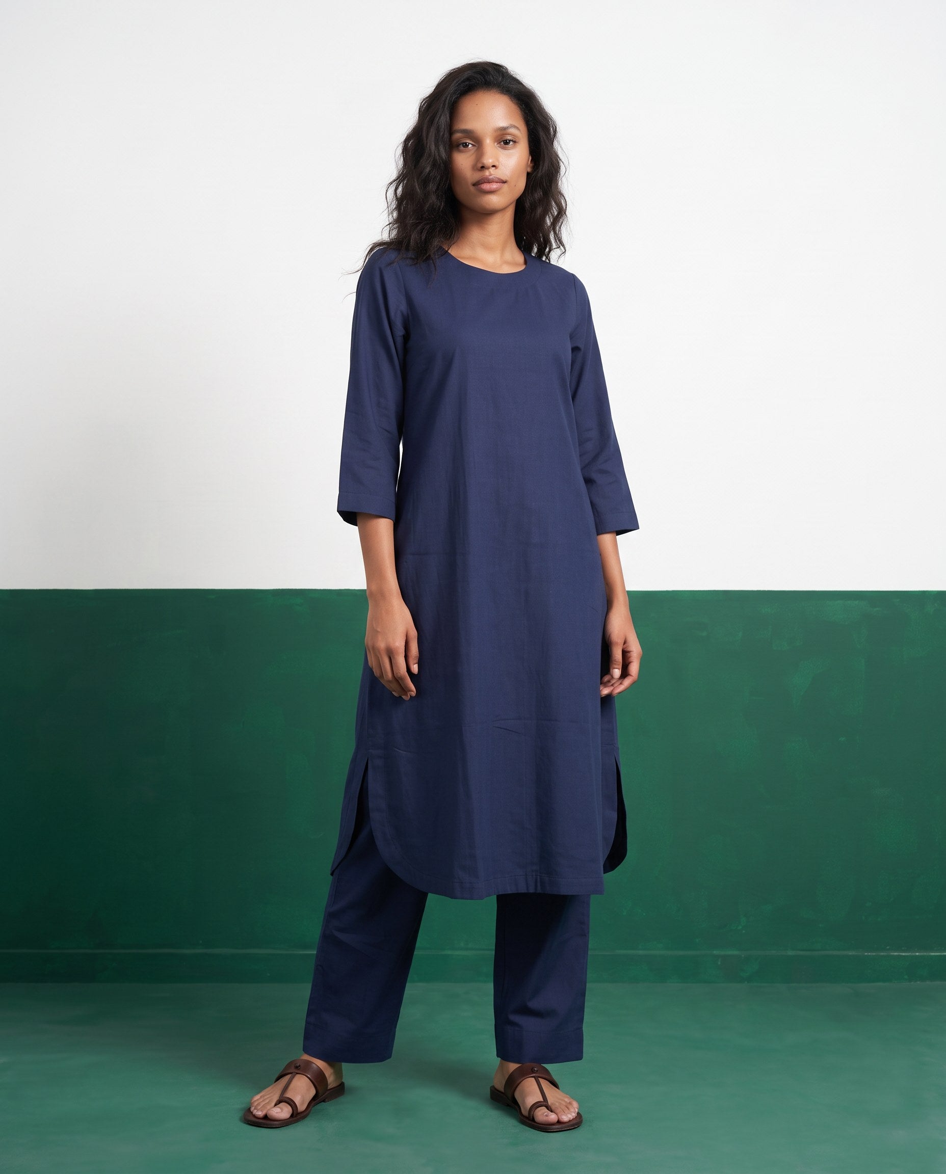 Ink Blue Three-Quarter Sleeve Kurta & Palazzo Co-ord Set - View 4