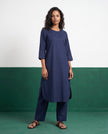 Ink Blue Three-Quarter Sleeve Kurta & Palazzo Co-ord Set - View 4