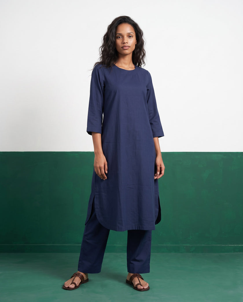 Ink Blue Three-Quarter Sleeve Kurta & Palazzo Co-ord Set - View 4