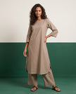 Warm Taupe Three-Quarter Sleeve Kurta & Palazzo Co-ord Set - View 4