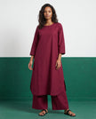 Merlot Three-Quarter Sleeve Kurta & Palazzo Co-ord Set - View 1