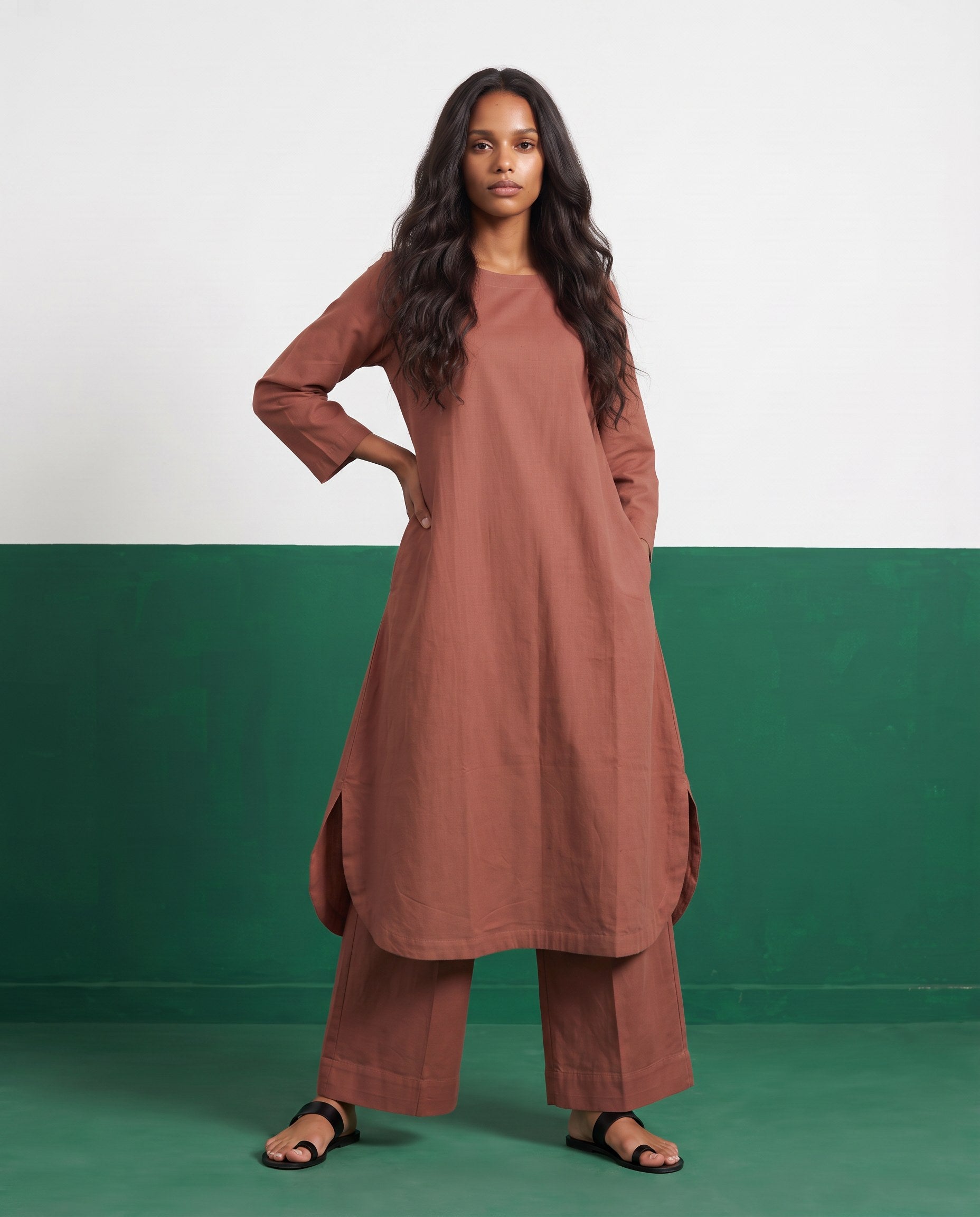 Rosewood Three-Quarter Sleeve Kurta & Palazzo Co-ord Set - View 4