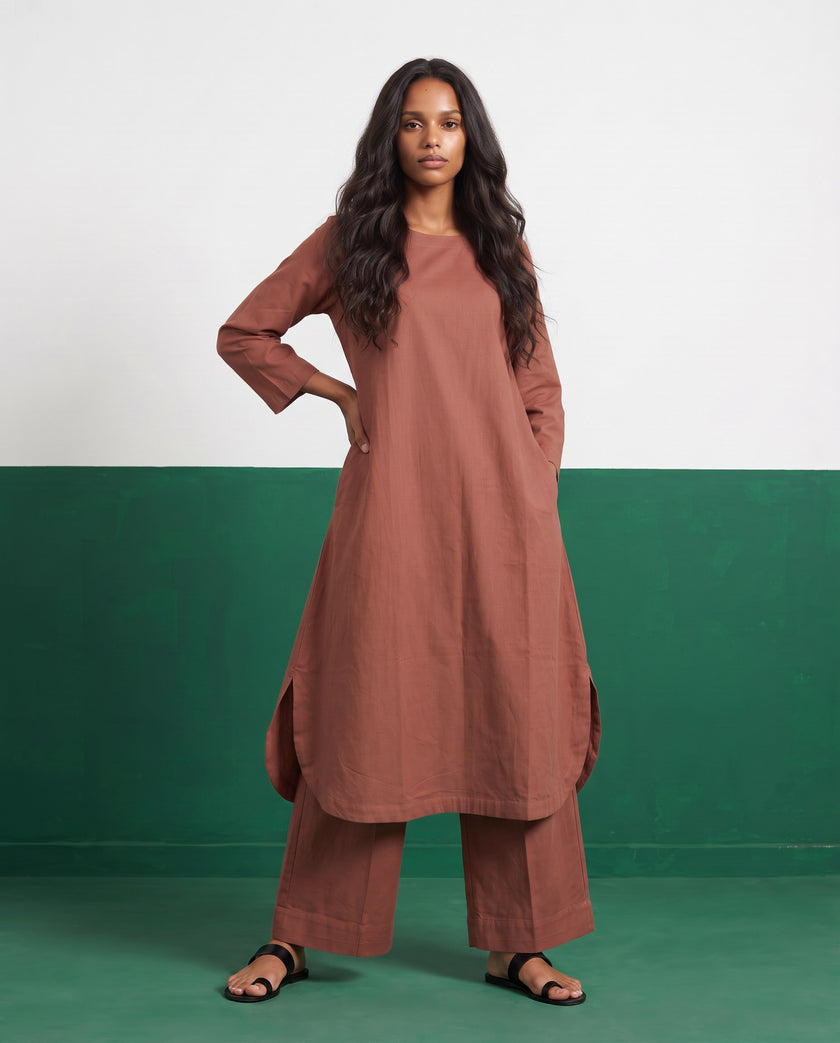 Rosewood Three-Quarter Sleeve Kurta & Palazzo Co-ord Set - View 4