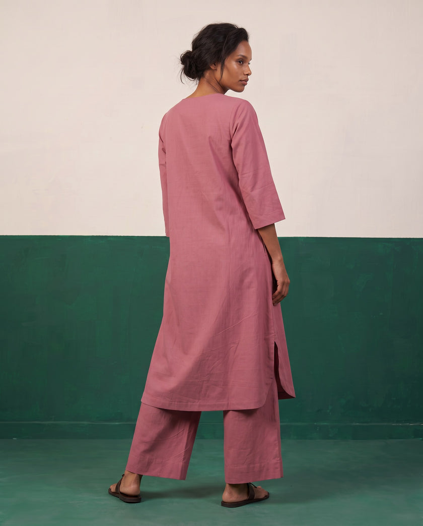 Blush Three-Quarter Sleeve Kurta & Palazzo Co-ord Set - View 2