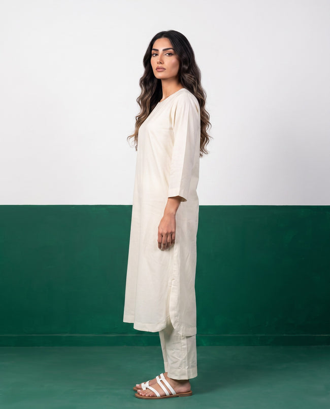 Ivory Dream Three-Quarter Sleeve Kurta & Palazzo Co-ord Set - Side view