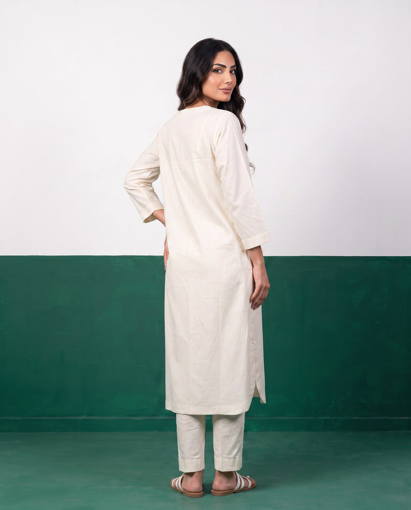 Ivory Dream Three-Quarter Sleeve Kurta & Palazzo Co-ord Set - Back view