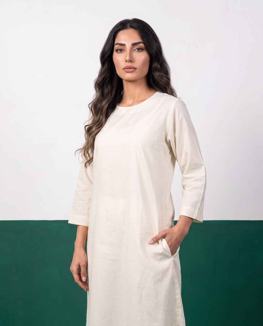 Ivory Dream Three-Quarter Sleeve Kurta & Palazzo Co-ord Set - Detail close-up
