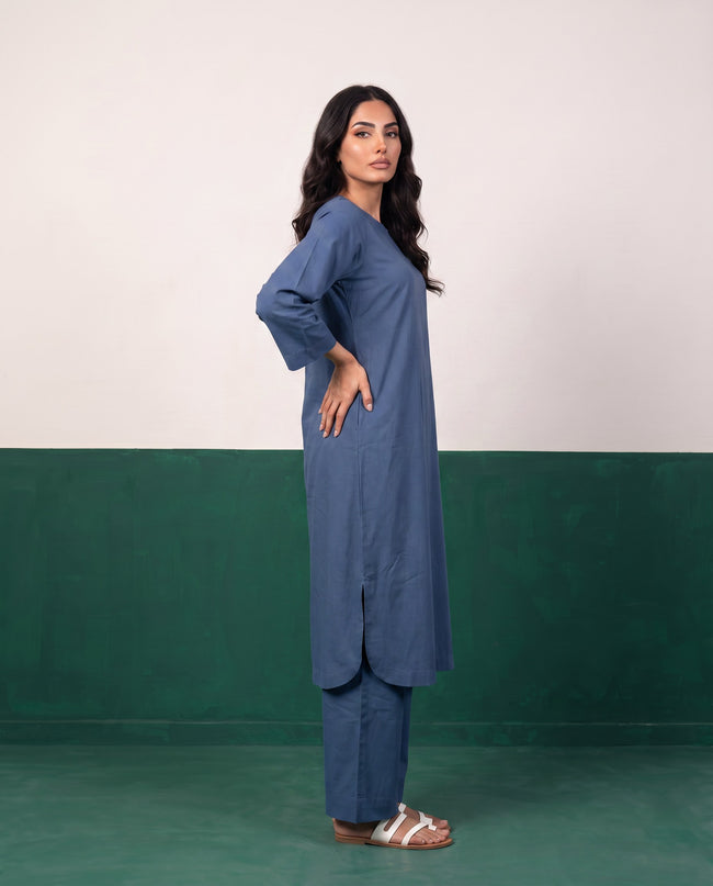 Blue Horizon Three-Quarter Sleeve Kurta & Palazzo Co-ord Set - Side view