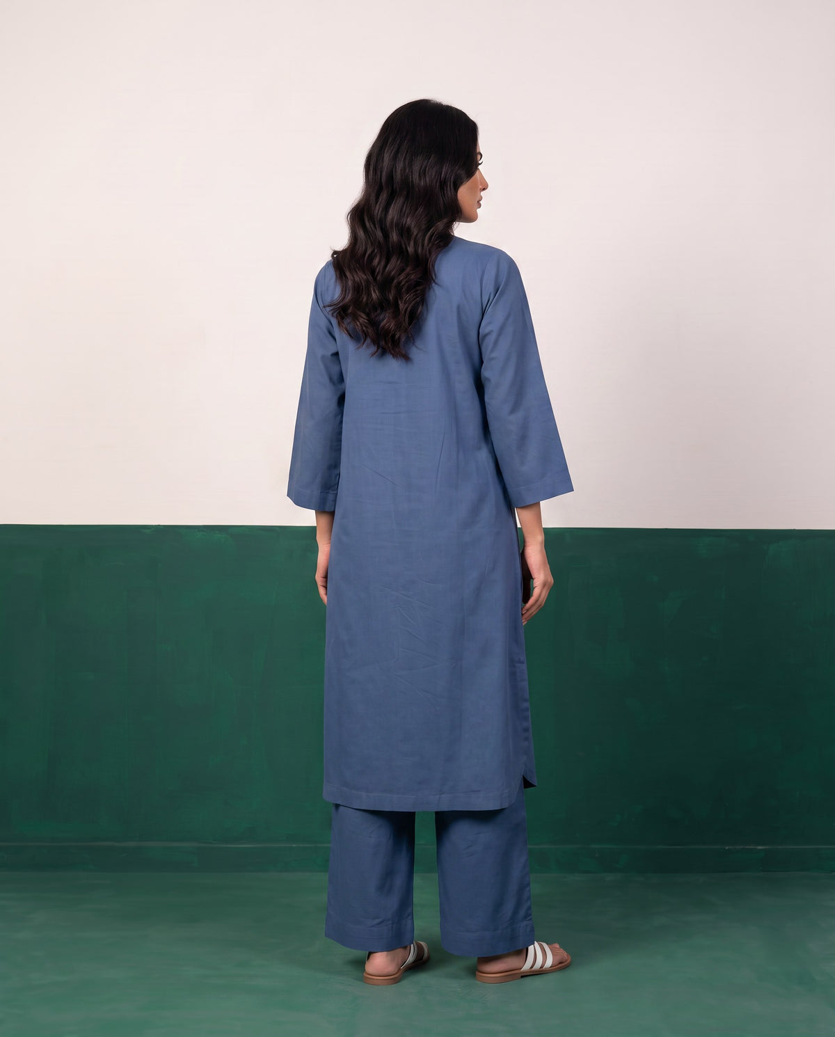 Blue Horizon Three-Quarter Sleeve Kurta & Palazzo Co-ord Set - Back view