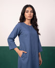 Blue Horizon Three-Quarter Sleeve Kurta & Palazzo Co-ord Set - Detail close-up