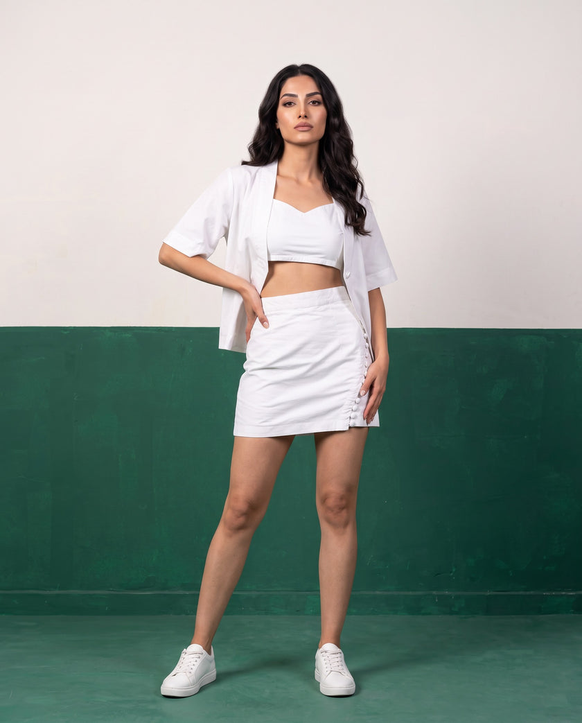 White Hot Three-Piece Cotton Co-ord Set - Front view