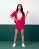 Fuchsia Fire Open Blazer & Button-Detail Mini Skirt Co-ord Set - Front view