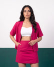 Fuchsia Fire Open Blazer & Button-Detail Mini Skirt Co-ord Set - Detail close-up