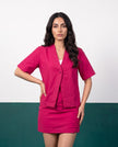 Fuchsia Fire Open Blazer & Button-Detail Mini Skirt Co-ord Set - Button detail close-up
