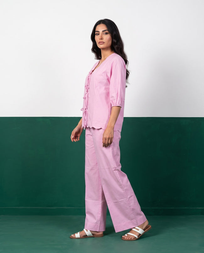 Petal Pink Scallop-Edge Top & Wide-Leg Trouser Co-ord Set - Side view