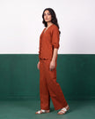Terracotta Bloom Scallop-Edge Top & Wide-Leg Trouser Co-ord Set - Side view