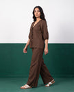 Dark Chocolate Scallop & Tassel Top & Wide-Leg Trouser Co-ord Set, side view