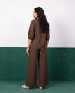 Dark Chocolate Scallop & Tassel Top & Wide-Leg Trouser Co-ord Set, back view