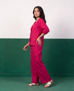 Fuchsia Bloom Scallop & Tie Top & Wide-Leg Trouser Co-ord Set, side view