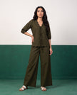 Olive & Wild Scallop & Tie Top & Wide-Leg Trouser Co-ord Set, front view