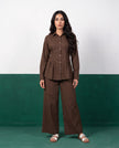 Espresso Pleat Peplum Shirt & Wide-Leg Trouser Co-ord Set, front view