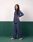 Steel Blue Pleat Peplum Shirt & Wide-Leg Trouser Co-ord Set, side view